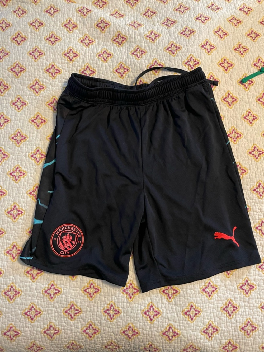 Puma Black Manchester City Training Shorts with Teal Accents Mens small